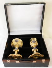 Ornate French antique solid silver gilt Gothic Chapel Set